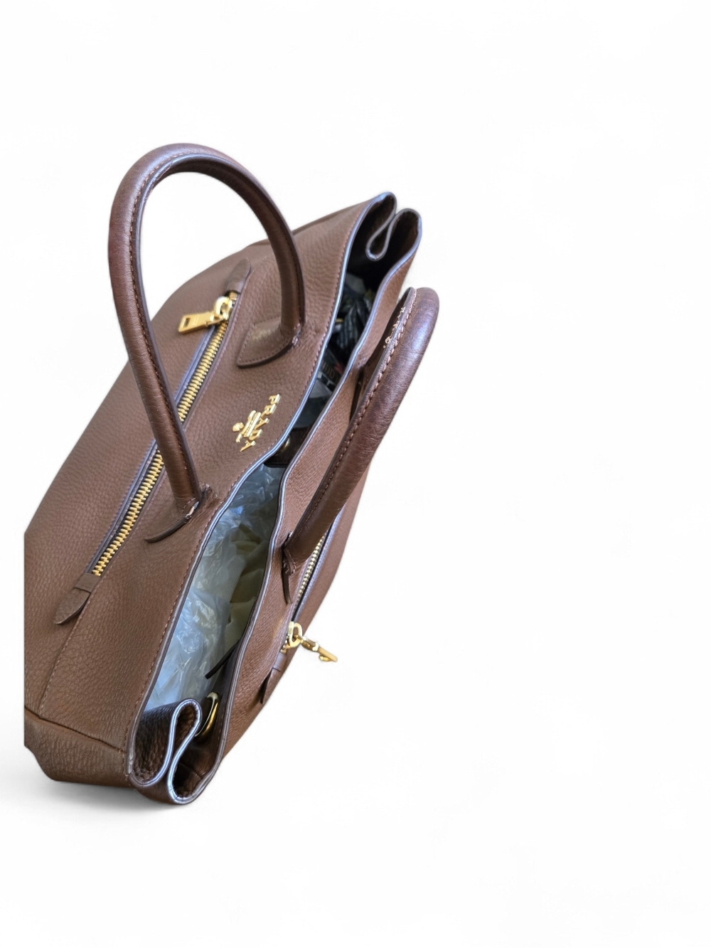 Prada Brown Leather Top-Handle Tote - Picture 4 of 9